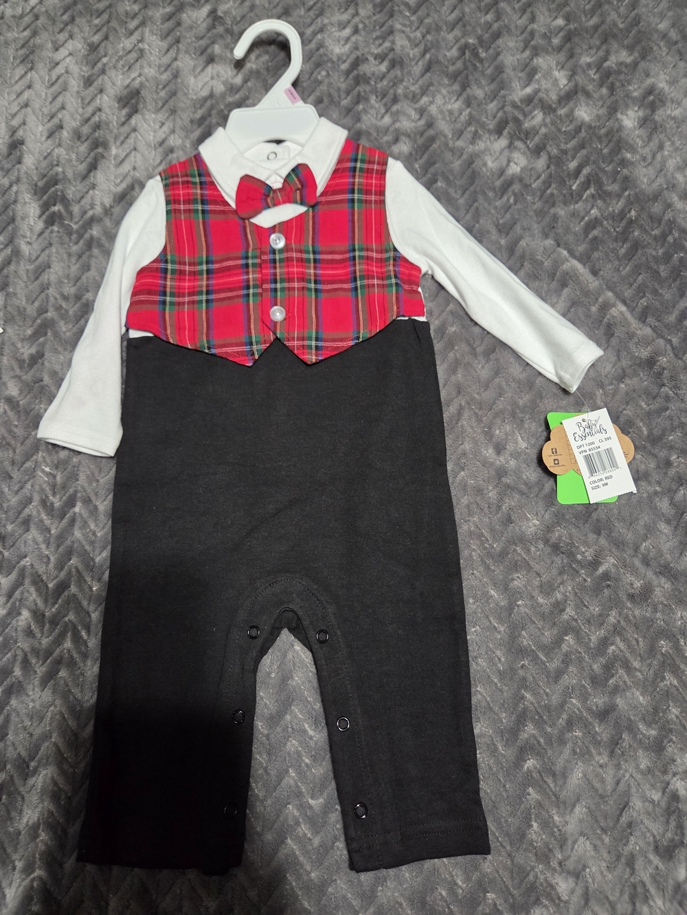 Baby Essentials Red Plaid and Black Baby One-Piece with Bow